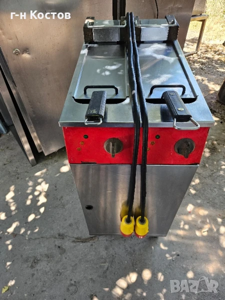 Фритюрник на база професионален на ток трифазен Мощен 2х6kw. 2х10 литра втора употреба , снимка 1