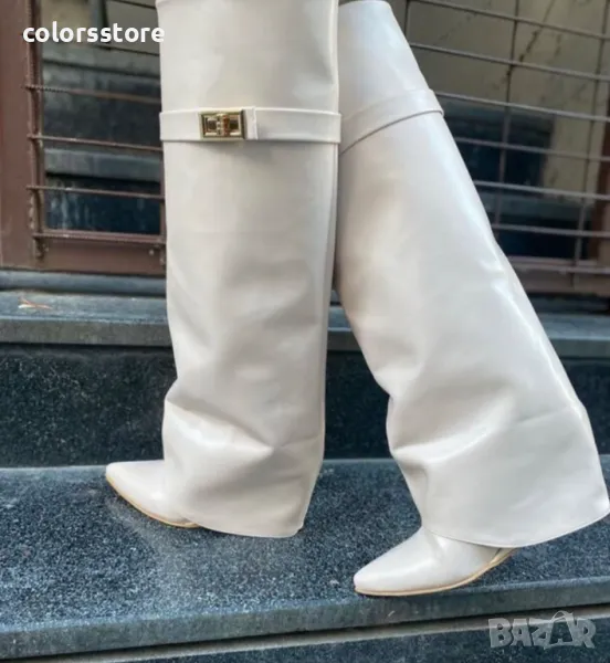 Ботуши на платформа - светлобежова кожа - K-40, снимка 1