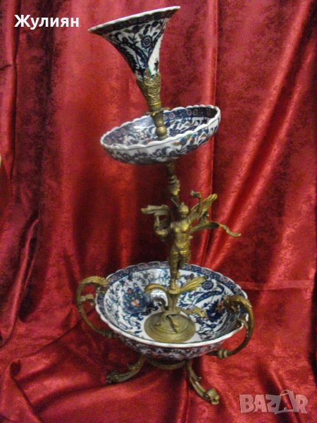 СТАРА БРОНЗОВА ФИУРА С ПОРЦЕЛАН ФРУКТИЕРА, снимка 1