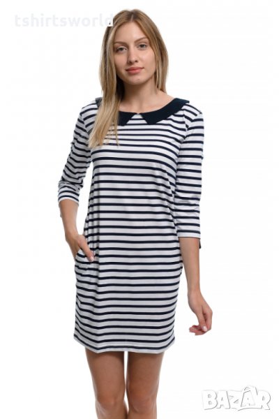 Страхотна нова дамска свободно падаща моряшка рокля с яка, снимка 1