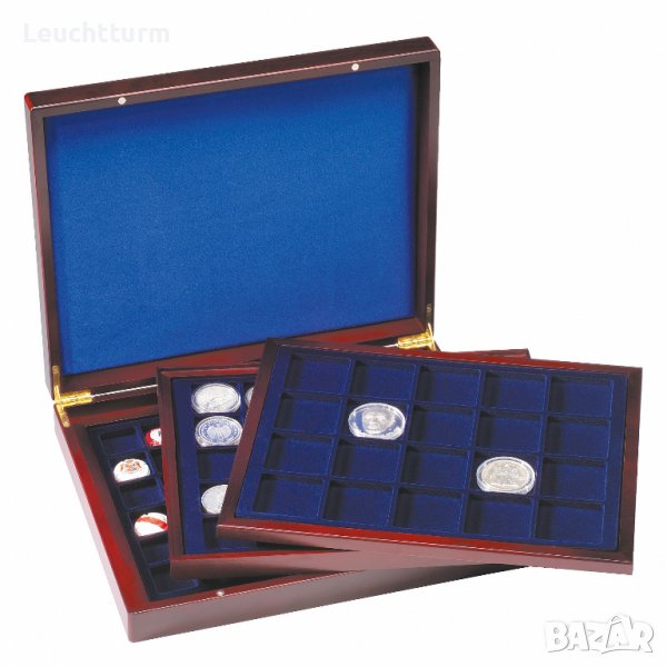 луксозна дървена кутия VOLTERRA  с 3 табли за монети -различни размери , снимка 1