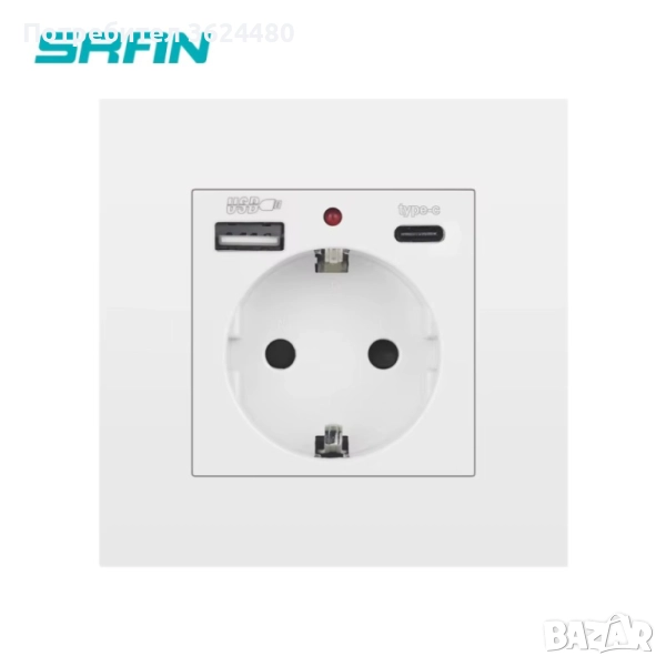 Бял Контакт за Вграждане с Двоен USB A плюс C, снимка 1