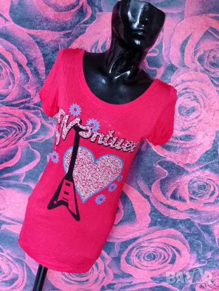 Червена тениска туника с китара М, снимка 1