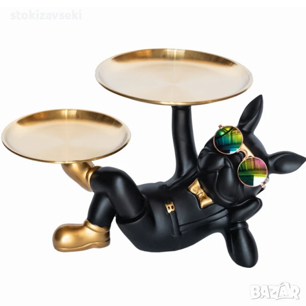 Декоративна фигура куче с два подноса, снимка 1