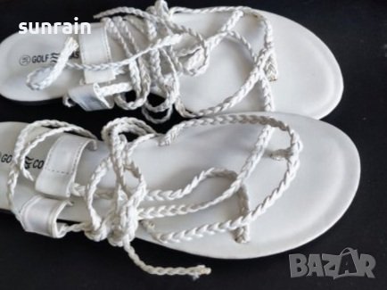дамски бели сандали с връзки, снимка 1