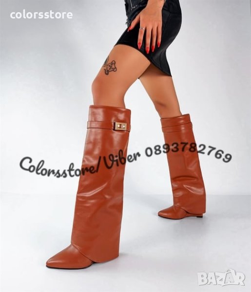 Ботуши на платформа - кафява кожа - K-40, снимка 1