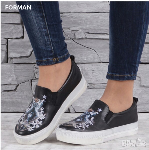 Черни обувки на равна бяла подметка , снимка 1