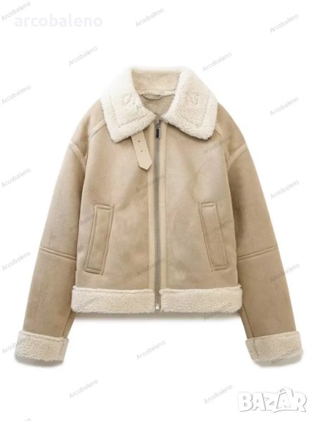 Дамско кожено двустранно яке с цип с цветен блок и топло свободно палто с ревер, снимка 1