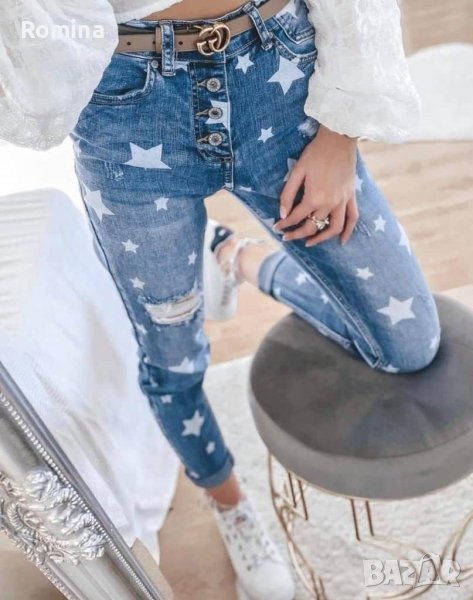 Ефектни дамски дънки със звезди, снимка 1