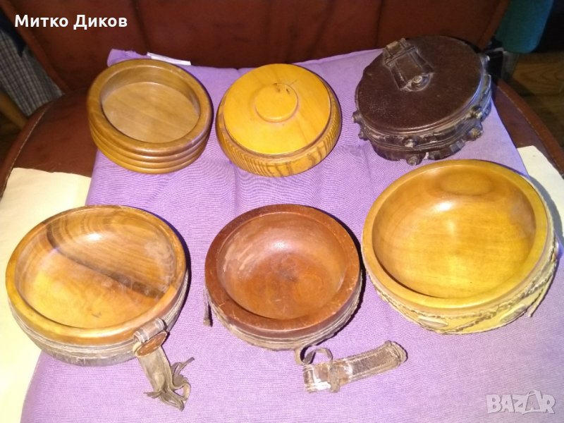 Дървени купи с облицовка от естествена кожа и други купи- цената е на брой по 7 лв, снимка 1