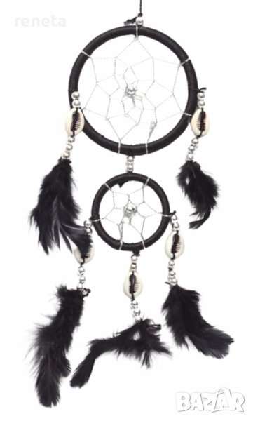 Капан за сънища Ahelos, 2 кръга, Черен, Ръчна изработка, снимка 1