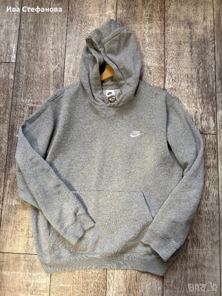 Нов оригинален памучен памук мъжки  суичър сив ватиран 100 % оригинален марков Nike nike Найк Л, снимка 1