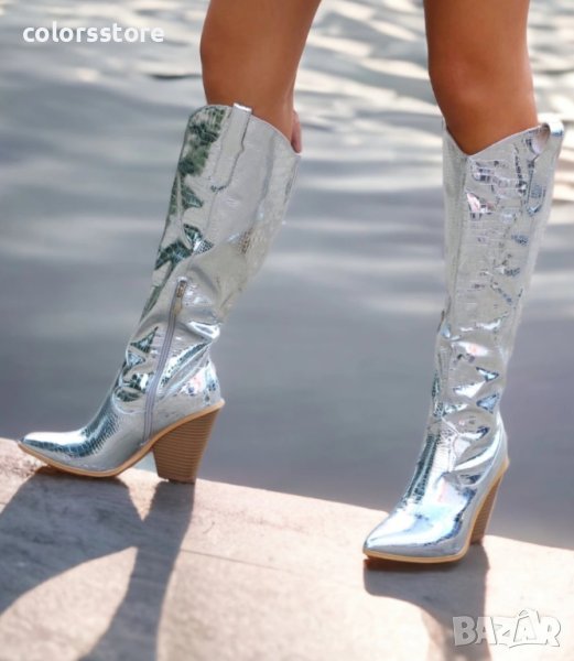 Ботуши на ток - сребрист лак - Q4X1132-7, снимка 1
