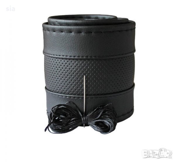 Калъф шиещ, гладка черна кожа с релеф и черен конец, снимка 1