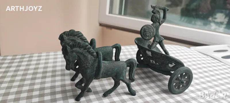 МЕТАЛНА СТАТУЕТКА РИМСКА КОЛЕСНИЦА, снимка 1