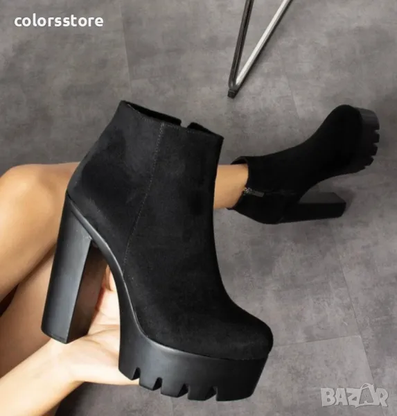 Боти на ток - черен велур - NA100, снимка 1