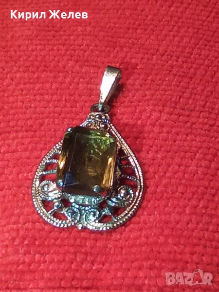 ПОСРЕБРЕН АРТ ДЕКО МЕДАЛЬОН с ГОЛЯМ ФАСЕТИРАН ЦИТРИН 21843, снимка 1