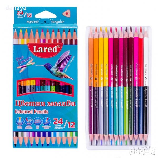 1598 Триъгълни цветни моливи за рисуване ДУО 12/24 цвята, снимка 1