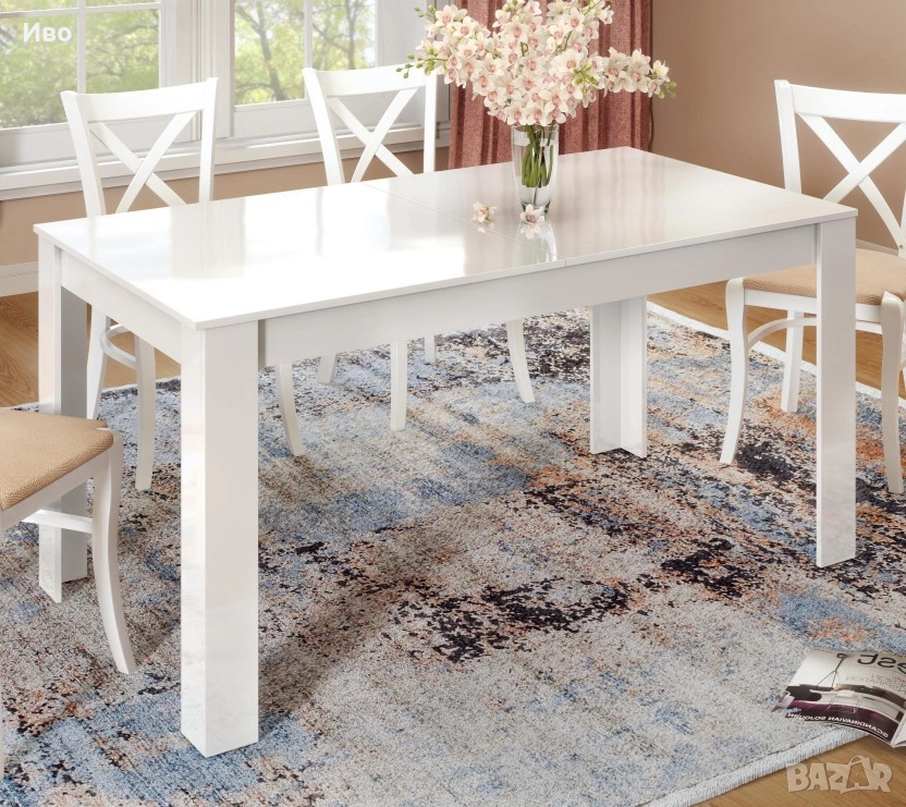 Голяма трапезна маса(разтегателна) бял гланц почти нова!!! Промоция!, снимка 1