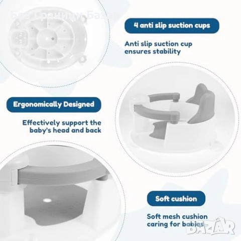 Нова Бебешка седалка за къпане баня с вакуумни крачета 6-24 месеца с неплъзгаща основа и облегалка, снимка 5 - Други - 54093965