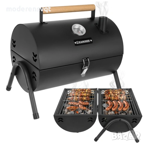 Градинска барбекю скара Kaminer с капак, термометър, 2 решетки, 2 тави, снимка 2 - Други - 54067991