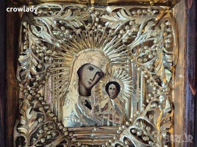 Стара позлатена Руска Домашна Икона разкошна оригинал 19 век, снимка 3 - Други ценни предмети - 50325889