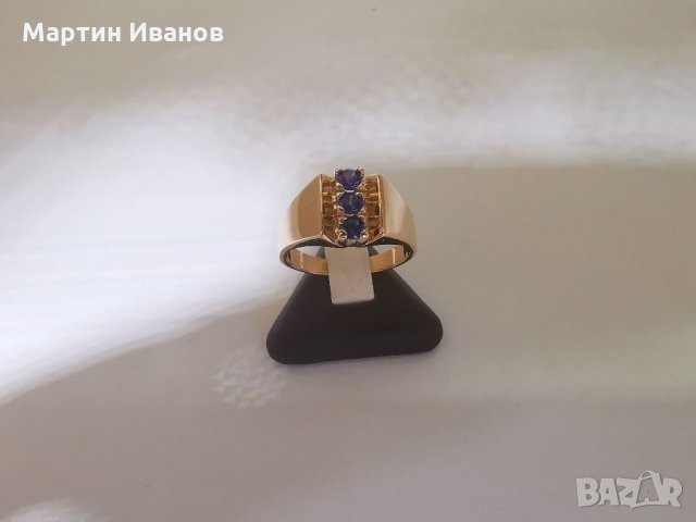 Златен пръстен с лилав аметист , снимка 4 - Пръстени - 30283686