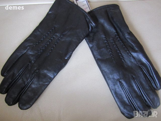 Черни мъжки кожени ръкавици с подплата от естествена кожа,
