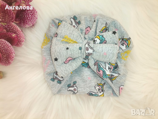 Шапка тюрбан с панделка 0-6м , снимка 3 - Бебешки шапки - 36451676