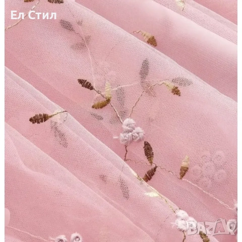 Розова тюлена рокля с бродерия на цветя , снимка 2 - Рокли - 53915442