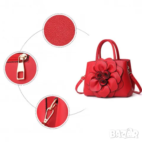 Дамска чанта 3D Flowers Red, снимка 4 - Чанти - 47924519