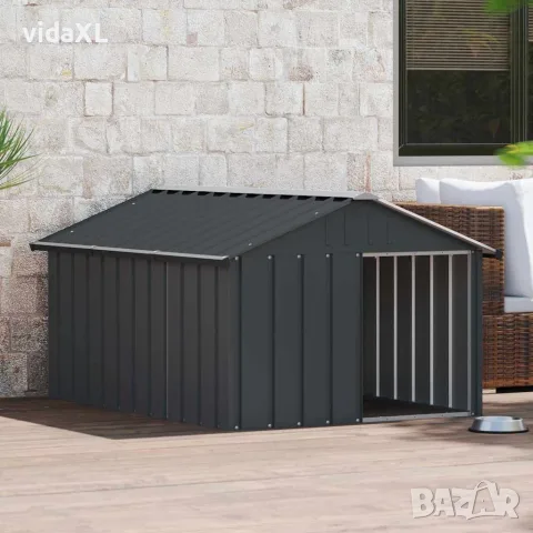 vidaXL Кучешка къща антрацит 116,5x153x81,5 см поцинкована стомана, снимка 3 - За кучета - 56146350