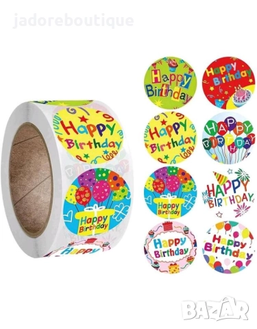 Кръгли лепенки стикери happy birthday/ baby boy girl shower различни видове - 100 бр /к-кт , снимка 4 - Други - 38979206