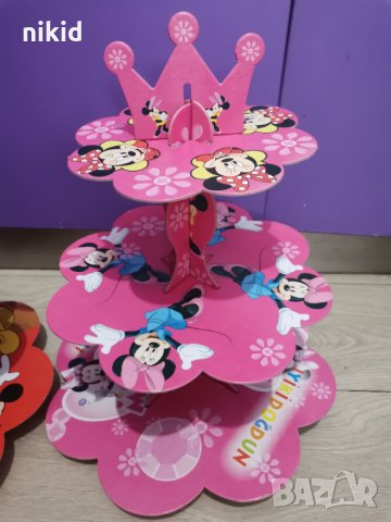 Мики  Мини Маус двулицева 3 етажна Триетажна поставка стойка за мъфини картонена кексчета , снимка 2 - Други - 30272432