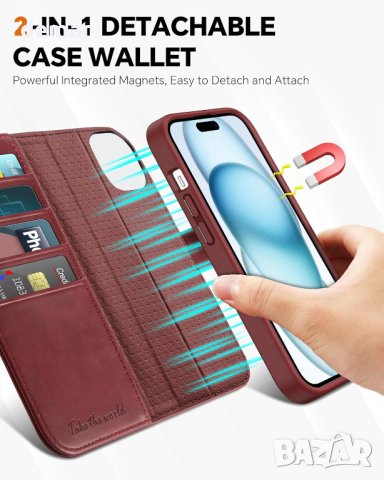 Калъф TUCCH за iPhone 15 Plus (6,7") 2023 г., тъмно червен, снимка 7 - Калъфи, кейсове - 42521746