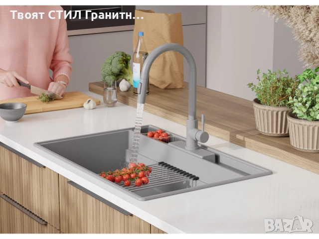 Сива кухненска гранитна мивка Ню Йорк 80 Multispace 780 x 530 мм -22% Ново, снимка 2 - Мивки - 51834720