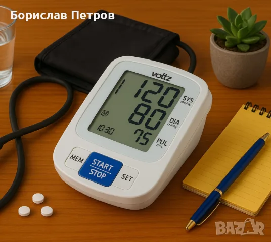 Апарат за кръвно налягане Voltz, Маншет, 2х90 позиции памет, LCD дисплей, Бял, снимка 5 - Уреди за диагностика - 55991985