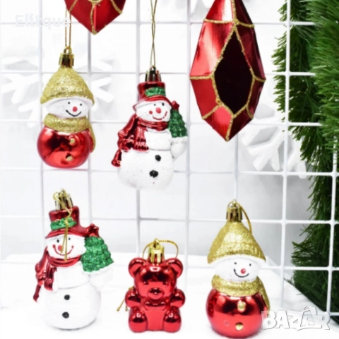 Коледен комплект украса 8 броя – Червени и бели висулки Premium Collection, снимка 8 - Декорация за дома - 52561487