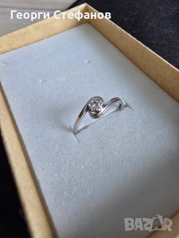 💎 Годежен пръстен от бяло злато 14K с естествен диамант 0.05 ct - елегантен