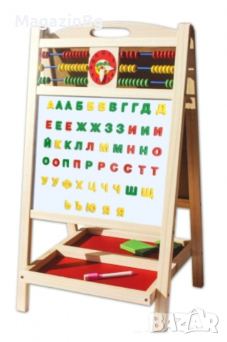 Магнитна дървена дъска , 88 см, Двустранна, с 55 букви на кирилица