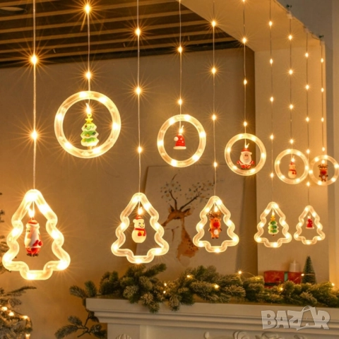 Светещ коледен гирлянд с рингове и малки коледни фигурки , снимка 2 - Декорация за дома - 52566855