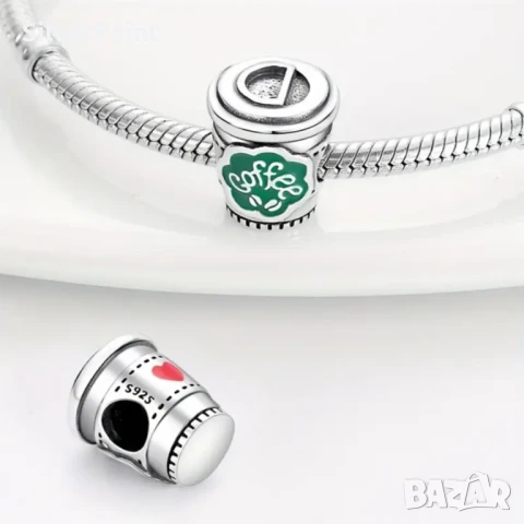Сребърен талисман за Пандора Кафе, снимка 2 - Колиета, медальони, синджири - 50776978