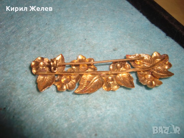 СТАРА АРТ НУВО ПОЗЛАТЕНА БРОНЗОВА ЛАКИРАНА ФЛОРАЛНА БРОШКА - ЦВЕТЯ 20704, снимка 5 - Антикварни и старинни предмети - 35032321