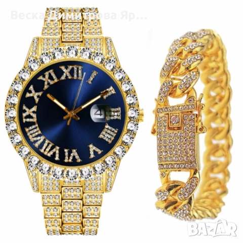 Луксозен комплект с кристали – часовник + гривна, снимка 3 - Бижутерийни комплекти - 52109520