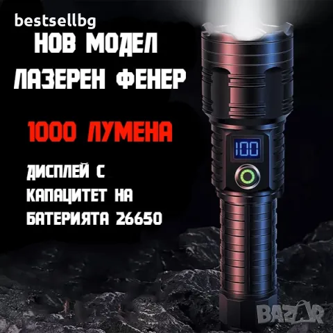Мощен акумулаторен лазерен прожектор LED ръчен фенер зарядно USB лов, снимка 6 - Къмпинг осветление - 47746492