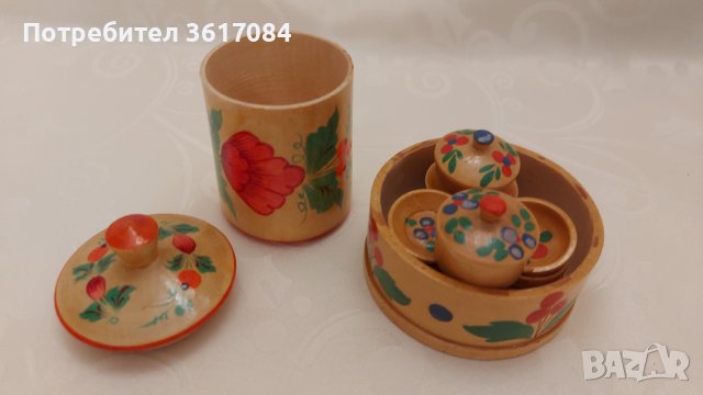 Руски традиционни дървени кутийки, вазички, мини сервизчета, снимка 4 - Антикварни и старинни предмети - 39398213