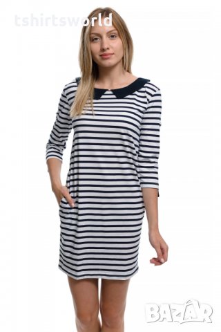 Страхотна нова дамска свободно падаща моряшка рокля с яка