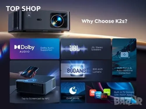 Нов проектор за домашни филми с 7000+ приложения Телевизионен ключ, снимка 7 - Плейъри, домашно кино, прожектори - 49927076