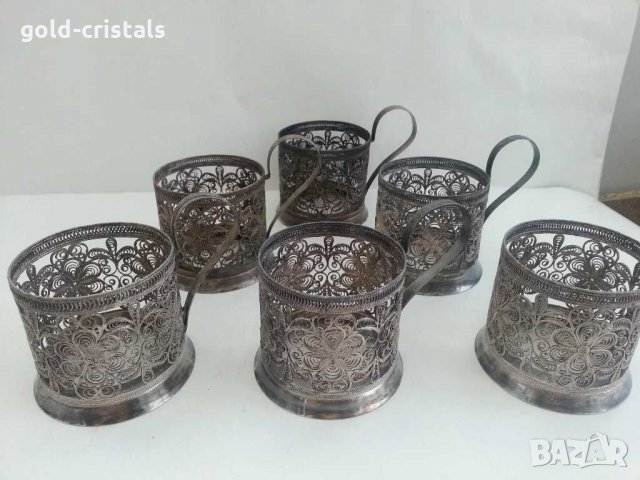 Руски посребрени стакани подстакани филигран, снимка 4 - Антикварни и старинни предмети - 31133671