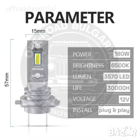 CARLUX LED Диодни Крушки H7 180W 12V 300% светлина без вентилатор, снимка 3 - Аксесоари и консумативи - 49380250